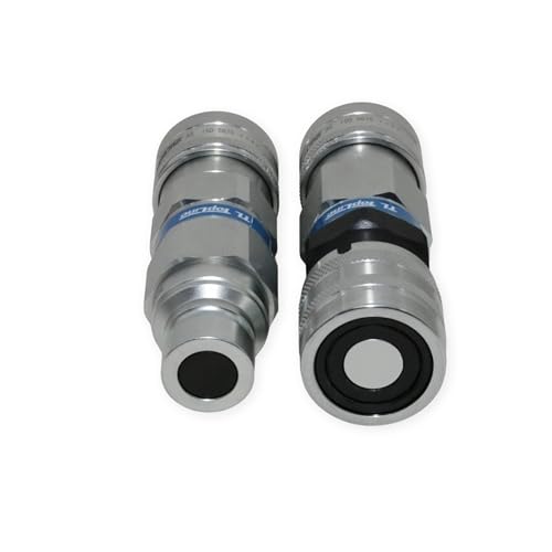 Image of 1 /2 inch Flat Face to Ag Style Hydraulic Quick Connect Coupler Adapter Set | Heavy-Duty | ISO 16028 to ISO 5675 | 5076 PSI | Zinc Plated | Dust Caps Included | Fits Bobcat, John Deere, CAT | Model TL106