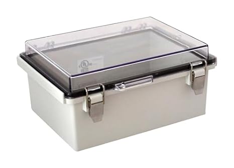 BUD Industries PTQ-11048-C Pc Hinged Enclosure  Electrical Enclosure with 10 Percent Fiberglass, Grey Clear Cover Ip67 for Electrical Applications. Metal Enclosures