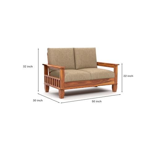 Image of Solid Sheesham Wood 2 Seater Sofa for Living Room | Premium Wooden Sofa Chair | 2 Person Sofa Set for Office & Home Decor (Joren Honey, 2 Seater)