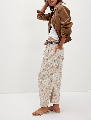 Women Y2k Distressed Barrel Jeans Baggy Wide Leg Jeans, Wide Leg Baggy Denim Pants, Boyfriend Floral Trousers3