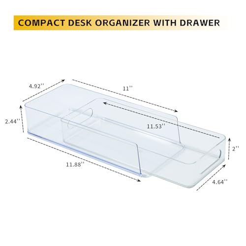 Image of 3 Tier Desk Drawer for Corner, Plastic Storage Organizer for Coffee Station, Under Sink, Bathroom Countertop and Kitchen Cabinet, Clear Stackable Pull Out Container, Short