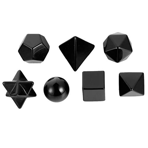 rockcloud Black Obsidian Platonic Solids Sacred Geometry with Merkaba Star Set, Healing Crystal Faceted Gemstones for Meditation Reiki Balancing, Pack of 7