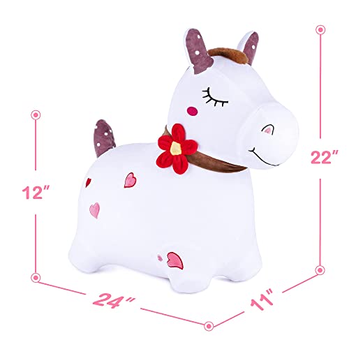 Iplay, Ilearn Bouncy Pals White Hopping Horse, Inflatable Bouncing Animal Hopper Toy W/Pump, Plush Ride On Bouncer, Indoor Outdoor Birthday Gifts For 18 24 Month 2 3 4 5 Year Old Toddler Kid Boy Girl #TOP6