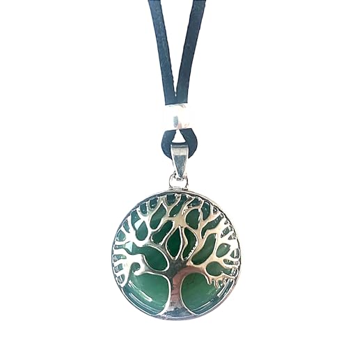 ASTER ALHELÍ - Colgante Arbol de la Vida Mujer Hombre zamak bañado en Plata - Collar Piedra Natural Colores Amuleto Protección - Ideal para Regalo (Aventurina verde)