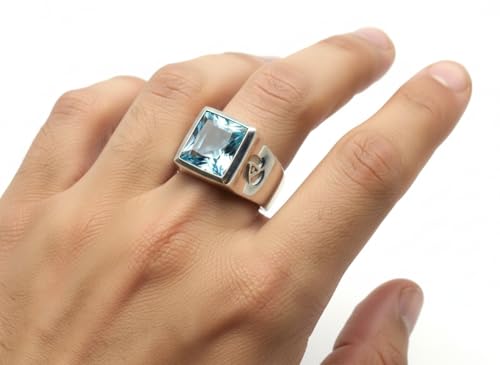 Image of Choose Your Color Mens Bold Ring 925 Sterling Silver Gemstone Wedding Engagement Statement Ring Birthstone Solitaire Jewellery Ring Sizes 4, 5, 6, 7, 8, 9, 10, 11, 12, 13,