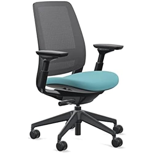 Steelcase Series 2 Office Chair, Black Frame and 3D Microknit Back, Wheels for Hard Flooring, Cogent Fabric (Lagoon)