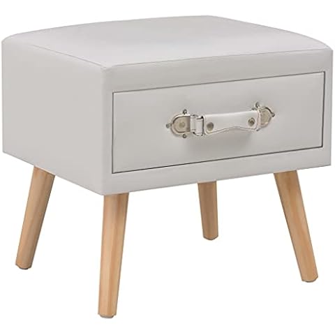 vidaXL Mesita de Noche Mesilla Mesa Mueble Mobiliario Auxiliar Aparador Dormitorio Habitación Cuarto Hogar Casa Blanco 40x35x40 cm Cuero Sintético Cover
