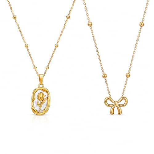 Image of Necklace Set For Women Stylish | Anti Tarnish Waterproof Stainless Steel Chain Pendant Necklaces Jewelry for Love | Gold Plated Jewellery Accessories for Woman & Girls | Birthday Gift for Wife & Girlfriend