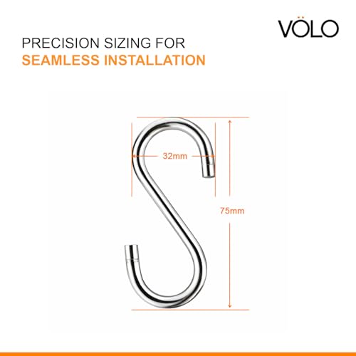 Image of VOLO Stainless Steel Multipurpose S-Hook Pack of 10 pcs, Organizer for Cupboard, Cabinets, Hangers, Kitchen Cutlery Hanging Hook, Cloth Hanger Hook, Color:Silver