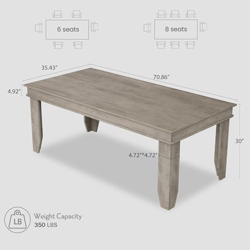 Image of GarveeHome Farmhouse Dining Table for 6-8 People, 71 in Long Kitchen Tables with Wooden Sturdy Frame, 6 ft Large Rectangular Dinner Table for Dining Room, Kitchen, Grey, 71 inch Non-extendable