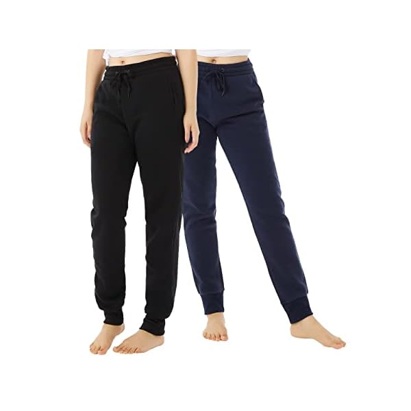 TEX2FIT 2-Pack Joggers for Women with Side Pockets, Rib Cuff Bottoms, Soft Fleece Sweatpants for Women (2pcs Set)
