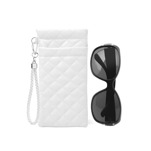 Image of Double Eyeglass Case Squeeze Top Glasses Pouch, Leather Soft Sunglasses Case with Carrying Strap