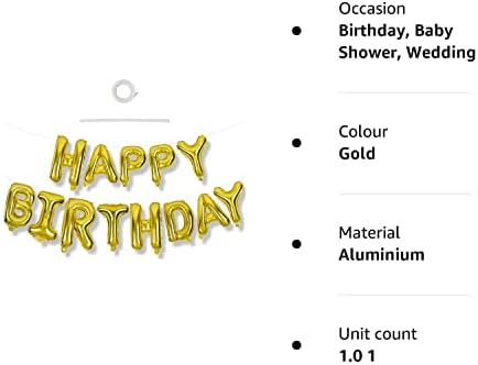Gold Happy Birthday Banner Balloons,16 Inch Foil Letters Balloons Banner Ecofriendly Material for Birthday Party and Decorations