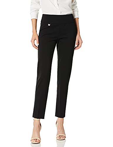 SLIM-SATION Women s Solid Knit Pull On Easy Fit Ankle Pant with Hem Vent, Black, 6