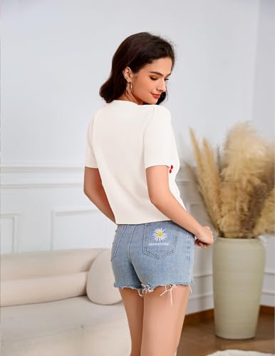 Bbonlinedress Women's 2025 Summer Cardigan Sweater Cropped Short Sleeve Button Down Knit Shrugs3