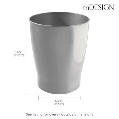 Image of mDesign Round Plastic Bathroom Garbage Can, 1.25 Gallon Wastebasket, Garbage Bin, Trash Can for Bathroom, Bedroom, and Kids Room - Small Trash Can - Fyfe Collection - Silver