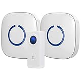 Wireless Doorbell by SadoTech – Waterproof Door Bells & Chimes Wireless Kit, 1000-ft Range,52 Door Bell Chimes, 4 Volume Levels with LED, Wireless Doorbells w/ 2 Receiver & 1 Button, Crosspoint, White