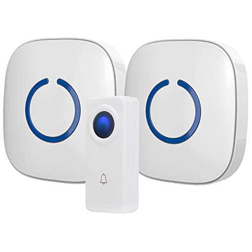Wireless Doorbell by SadoTech – Waterproof Door Bells & Chimes Wireless Kit, 1000-ft Range,52 Door Bell Chimes, 4 Volume Levels with LED, Wireless Doorbells w/ 2 Receiver & 1 Button, Crosspoint, White
