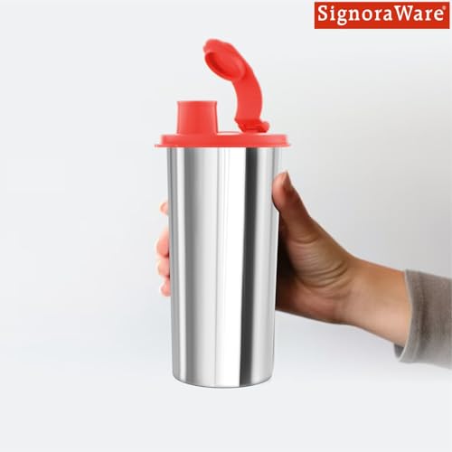 Image of SignoraWare Stylish Stainless steel Sipper | Modern Look | freezer safe | Lightweight and Portable | Gym or Sports Events | Outdoor Activities | Perfect for Schools & Offices (500ml | Red)