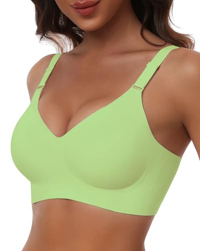 Image of HORISUN Full Support Bras for Women Full Coverage Seamless Wireless T Shirt Bra with Support and Lift(Lemon Green S), Small