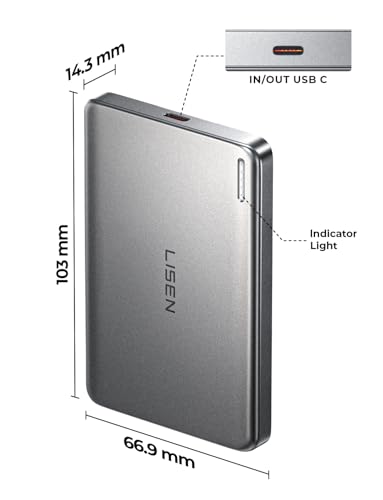 Image of LISEN 0.5'' Ultra Slim MagSafe Portable Charger,10000mAh Wireless Card Slim MagSafe Battery Pack iPhone 17 Air Accessories,Magnetic Power Bank for iPhone 17 Pro Max Plus Air /16 /15 /14 /13 /12,GlacierGray