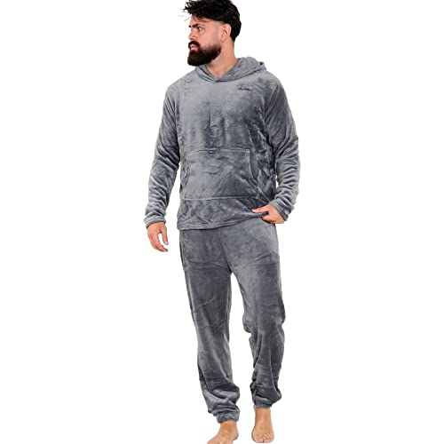 A2Z Mens Pyjamas Soft Warm Fleece Twosie Adults Hooded Long Sleeves Pyjamas 2 Piece Gift Set Mens Outfit Set Size S-2XL2