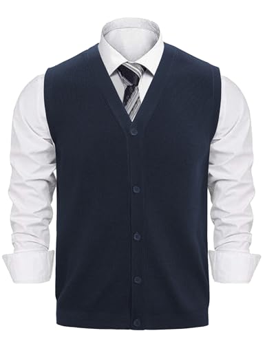 Sykooria Suéter Cuello en V para Hombre Sin Mangas Cárdigan Punto Chaleco Hombres Pullover con Botones