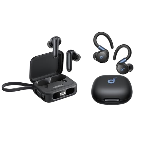 Soundcore P41i by Anker, Adaptive Noise Cancelling Earbuds with Sport X20 by Anker, True-Wireless Workout Earbuds, Rotatable and Extendable Ear Hooks, Noise Cancelling, Deep Bass, IP68 Waterproof