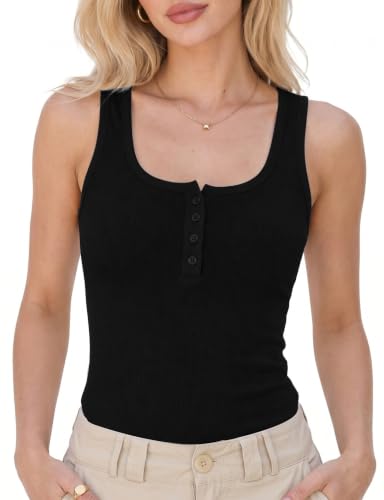 Débardeur Henley sans manches femme col boutonné haut léger