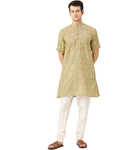 Image of Rajubhai Hargovindas Green Khadi Half Sleeve Kurta