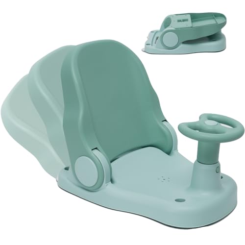 Asiento de Baño para Bebé, Asiento Bañera Bebe con Respaldo Ajustable y 4 Ventosa, Silla de Ducha Ergonómico Plegable y Antideslizante, Asiento de Bañera para Bebé de 6 a 24 Meses