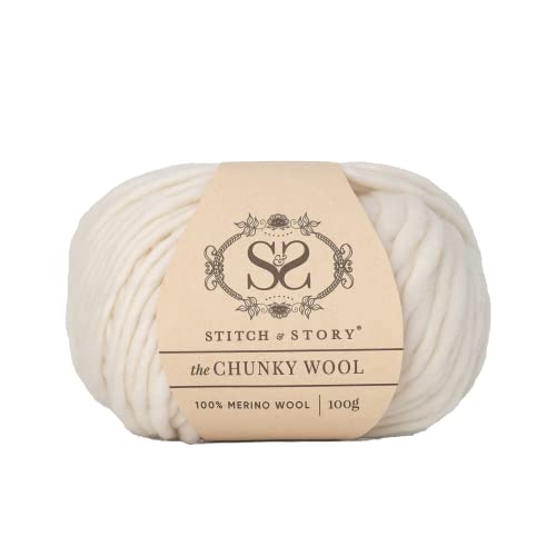 Stitch & Story The Chunky Wool - Soft, Super Chunky Non-Mulesing Merino Wool Yarn, Ivory White, 100g Ball