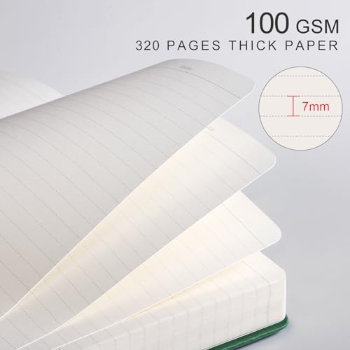 EMSHOI A5 Notebook Lined Journal - 320 Numbered Pages, 100gsm Thick Notepad, Hardcover Leather College Ruled Note Book for Women Men School Work Writing Note Taking, 14.5 x 21cm - DarkGreen - Image 2