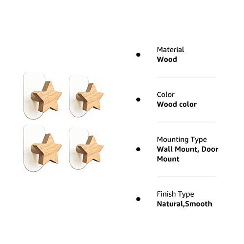 Yisiziyo Beech Wood Coat Hooks 4 Pieces Kids Room Decor Sticky Hooks Strong No Marking Glue No Drilling Required #TOP6
