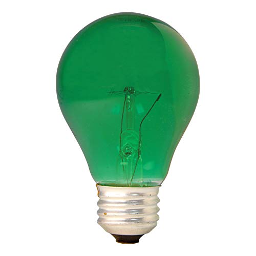 GE Incandescent Party Light Bulb, A19 Light Bulb, 25-Watts, Green Light Bulb, Medium Base, 1-Pack, Party Lights