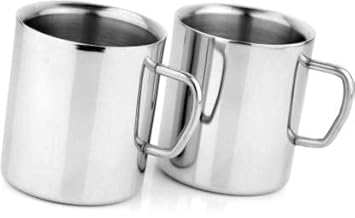 KCL Ekonomica Stainless Steel Double Walled Glossy Coffee Mug Jumbo - Pack of 2 (300 ML Each)