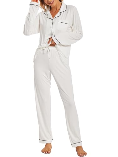 Button Up Pajamas for Women Long Sleeve Sleepwear Soft Loungewear Ladies Pjs Set XS-XXL3