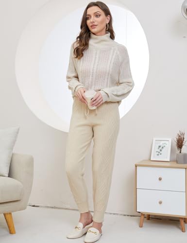 Gihuo Women's Cable Knit Sweater Pants - Long Harem Joggers with Elastic Waist3