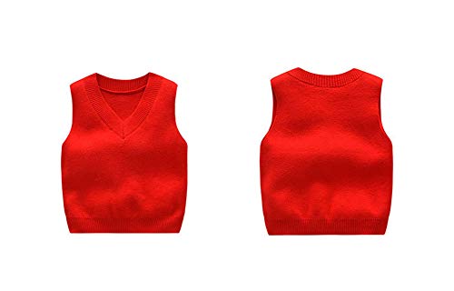 Ptpuke Unisex-Baby V Neck Comfort Knitted Sleeveless Pullover Vest Sweater, Red, 1T #TOP1