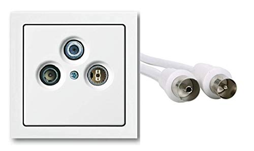 BUSCH JÄGER Komplettset/Antennensteckdosen-Einsatz Radio/TV/SAT (**) Triax FS 302 F + Rahmen und Abdeckung, Future Linear Studioweiß + 1,5 Meter TV