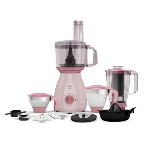 Image of Havells RHYTWH 750 Watt Mixer Grinder with 4 Jars | Includes Food Processor Jar | 12-in-1 Functionality | Rust-Resistant 304 SS Blades | 5-Year Motor Warranty (Light Pink & Rose Pink)