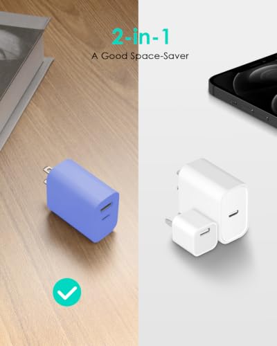 Image of [4 Pack] USB C Charger Block Fast Charging Multiport Adpater [PD 20W USB-C & QC 3.0 USB-A Port] for iPhone 17 /16 /15 /14 /13 /12 /11 /X /9, iPad, Galaxy, Google & More [Ultramarine]