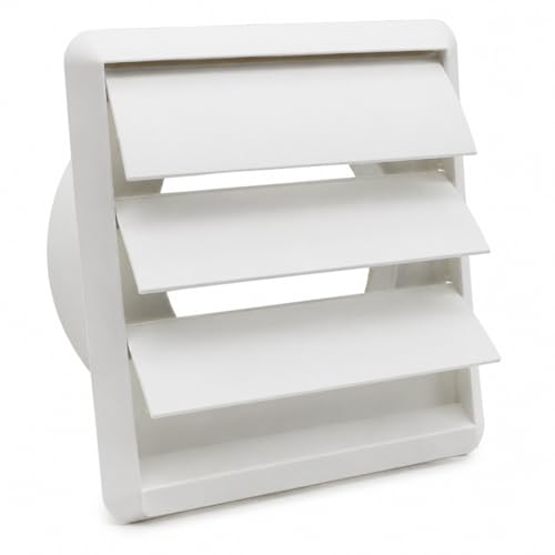 Kair White 100mm Gravity Wall Vent Grille - 99.5mm / 4 Inch Round Rear Spigot & 155mm Front Cover - Backdraught Prevention Shutter Flaps