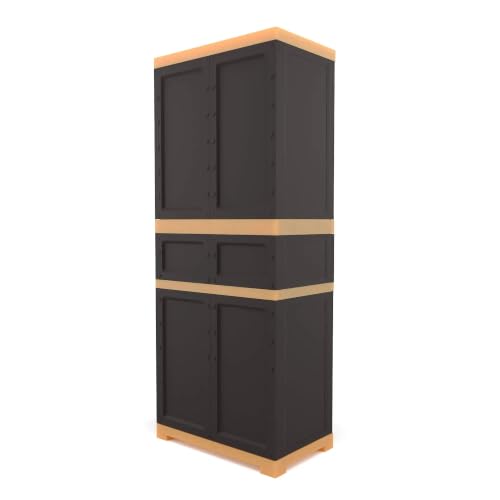 Image of Nilkamal Freedom FMDR1CE Plastic Wardrobe for Storage|3-Year Warranty |Clothes Cupboard with Shelves & Utility Drawer |Almirah for Home, Living Room, Bed Room| Adults & Kids|Weather Brown /Biscuit
