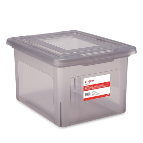 STAPLES Hanging File Folder Box, Storage Bin Organizer, Snap Lid, Letter & Legal Size Documents...