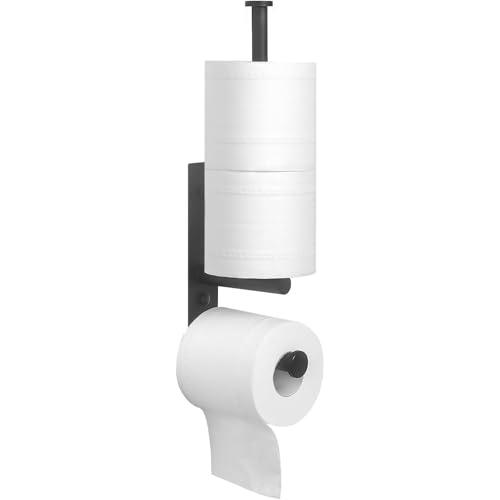 GUIGUZI Portarrollos para Papel Higiénico - Portarrollos Baño Acero Inoxidable - Portarollos Papel Higienico con Estante - Porta Rollo Papel de baño Taladro o Autoadhesivo Instalar (Matte Black)