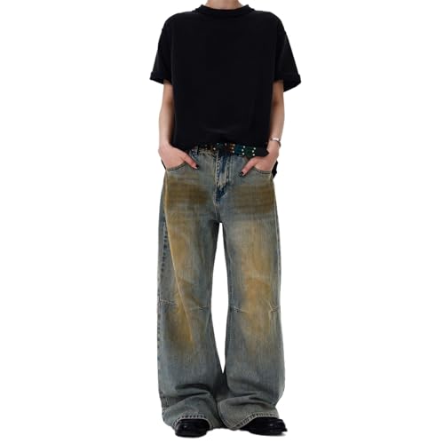 GUOYUXIAO Men's Jeans American-Style Retro Denim Pants Floor-Length Straight-Leg Long Trouser for Men