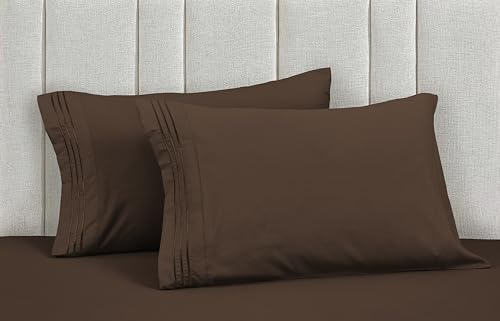 Mocassi Pillowcases 1800 Premium Hotel Quality - Easy Care, Smooth Weave, Wrinkle and Stain Resistant, Easy Slip-On, 2-Piece Set, King Pillowcase, Brown