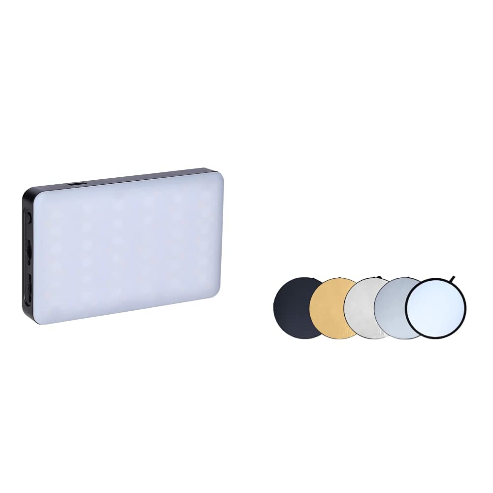 Rollei Lumis Compact RGB, schwarz & Profi 5 in 1 Faltreflektor 80 cm - Runder Faltreflektor mit verschiedenen Bezügen (Diffusor und Silberner-, Goldener-, Weißer- und Schwarzer Reflektor)