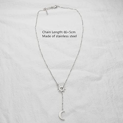 Sun Moon Y Necklace For Women Jewelry Minimalist Style Stainless Steel Hypoallergenic Necklace For Teenage Girls Gift (Silver Sun Moon) #TOP3